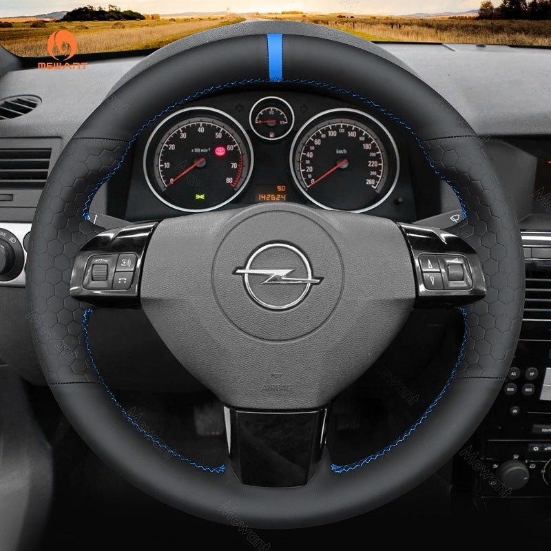 MEWANT Hand Stitch Black Leather Suede Car Steering Wheel Cover for Opel Vauxhall Astra Signum Vectra for Holden Astra - Alcantara, Leather, Carbon Fiber, Easy Install, Non - Slip, Best Steering Wheel Cover