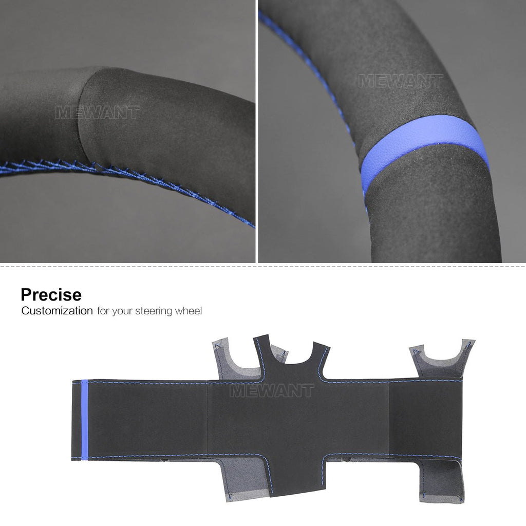 MEWANT Hand Stitch Black Leather Suede Car Steering Wheel Cover for Peugeot 207 Expert Partner - Mewant Cover