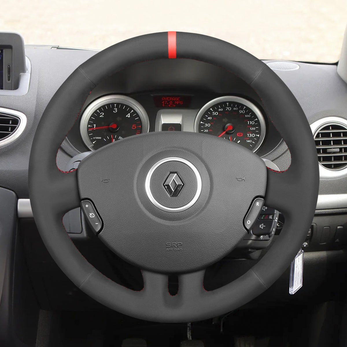 MEWANT Hand Stitch Black Leather Suede Car Steering Wheel Cover for Renault Clio 3 2005 - 2012 - Mewant Cover