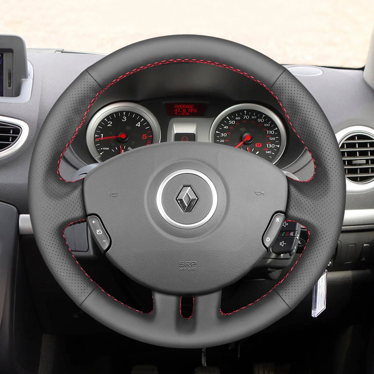 MEWANT Hand Stitch Black Leather Suede Car Steering Wheel Cover for Renault Clio 3 2005 - 2012 - Alcantara, Leather, Carbon Fiber, Easy Install, Non - Slip, Best Steering Wheel Cover