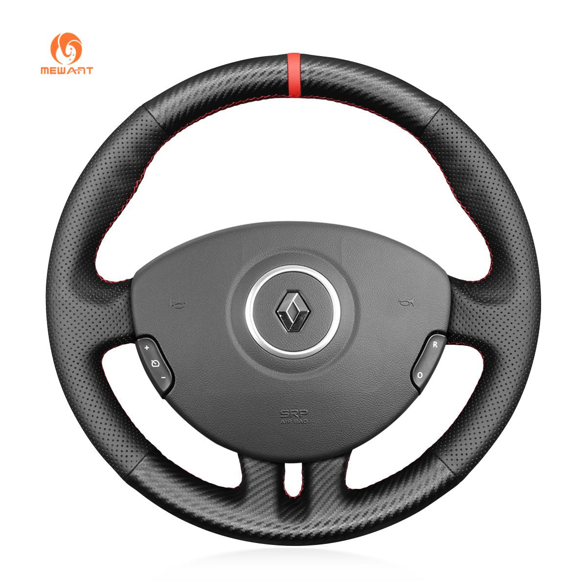 MEWANT Hand Stitch Black Leather Suede Car Steering Wheel Cover for Renault Clio 3 2005 - 2012 - Alcantara, Leather, Carbon Fiber, Easy Install, Non - Slip, Best Steering Wheel Cover