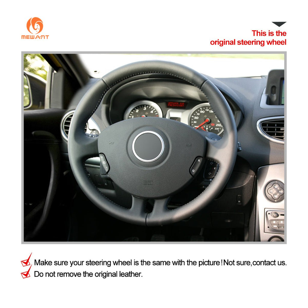 MEWANT Hand Stitch Black Leather Suede Car Steering Wheel Cover for Renault Clio 3 2005 - 2012 - Alcantara, Leather, Carbon Fiber, Easy Install, Non - Slip, Best Steering Wheel Cover