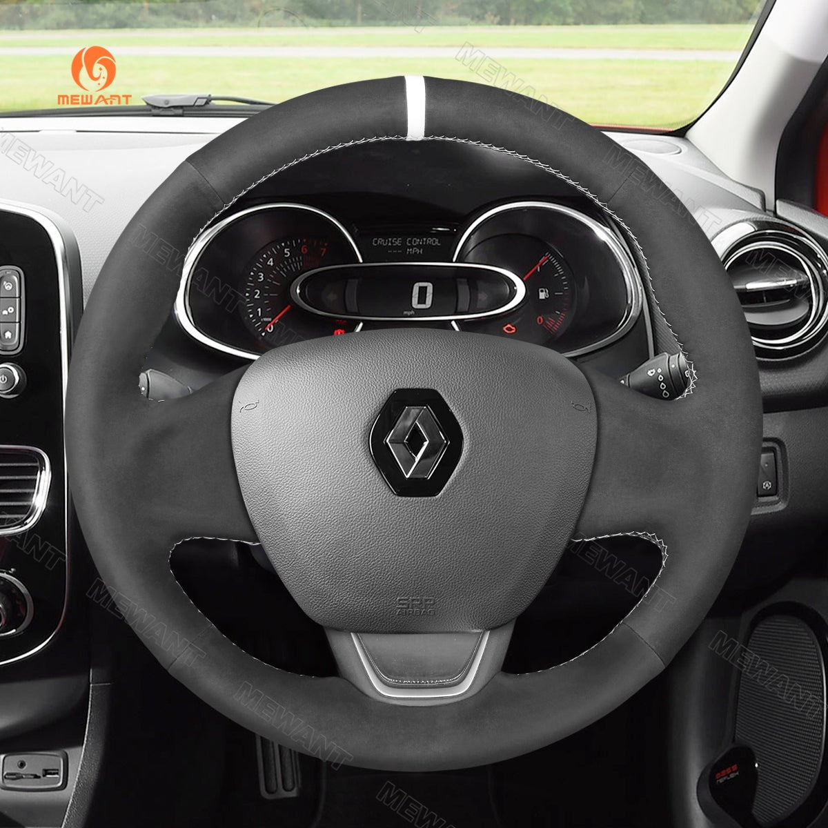 MEWANT Hand Stitch Black Leather Suede Car Steering Wheel Cover for Renault Kaptur Captur 2016 - 2020 - Alcantara, Leather, Carbon Fiber, Easy Install, Non - Slip, Best Steering Wheel Cover