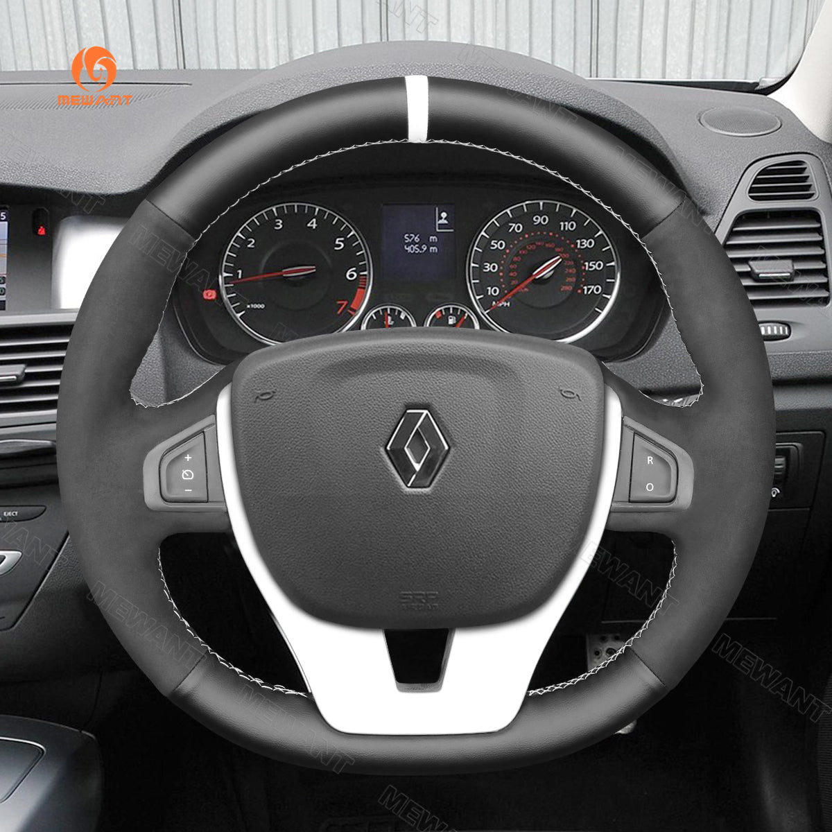 MEWANT Hand Stitch Black Leather Suede Car Steering Wheel Cover for Renault Laguna 3 2007 - 2015 - Mewant Cover