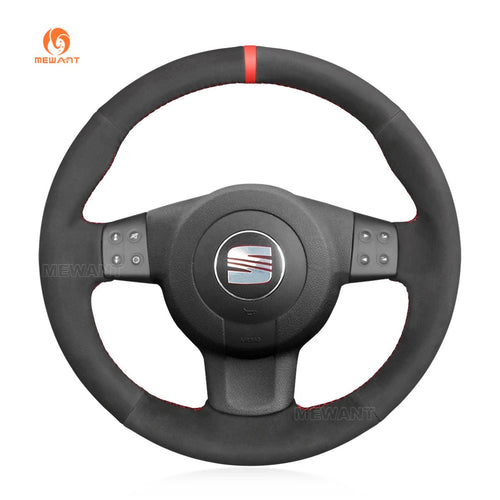 MEWANT Hand Stitch Black Leather Suede Car Steering Wheel Cover for Seat Leon Ibiza Altea XL Toledo - Mewant Cover