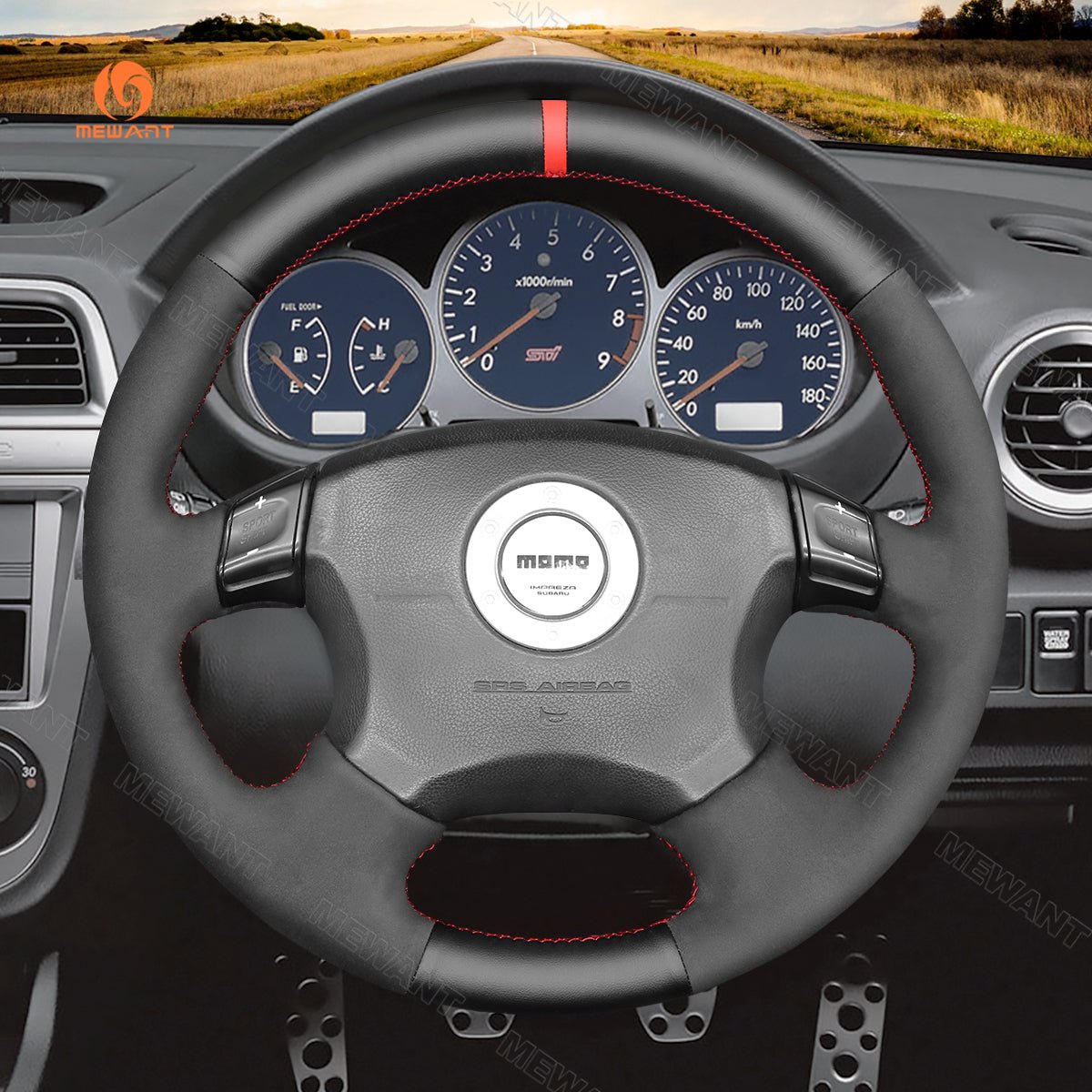 MEWANT Hand Stitch Black Leather Suede Car Steering Wheel Cover for Subaru Impreza WRX 2002 - 2004 - Mewant Cover