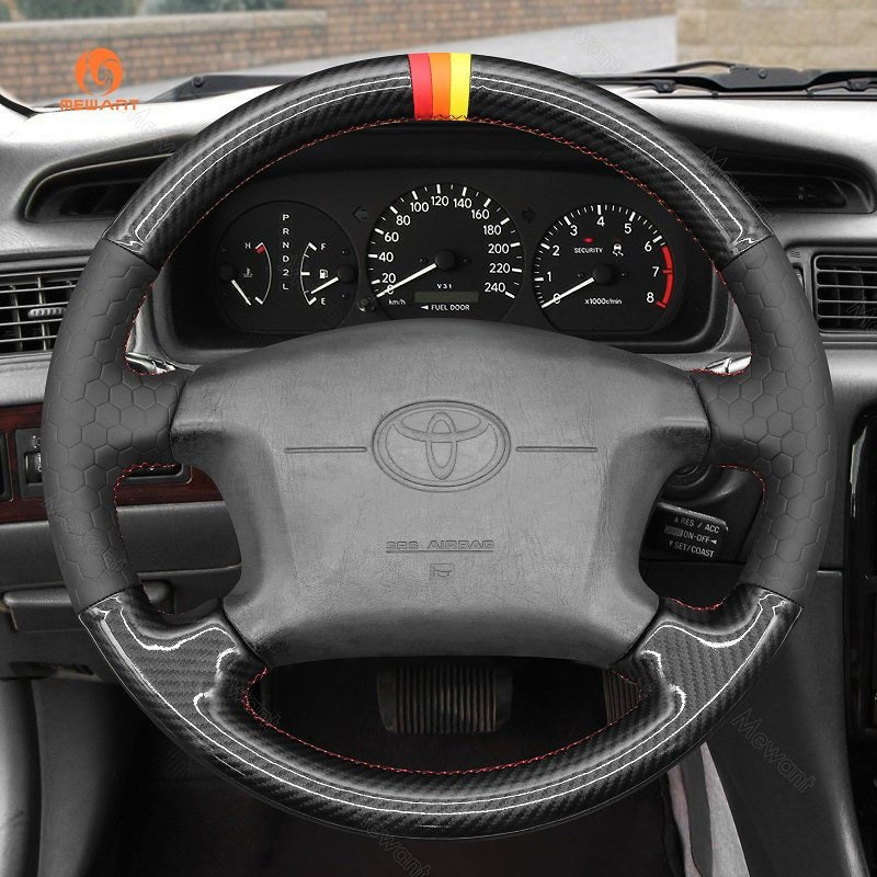 MEWANT Hand Stitch Black Leather Suede Car Steering Wheel Cover for Toyota 4Runner Camry Corolla Sienna Tundra - Mewant Cover