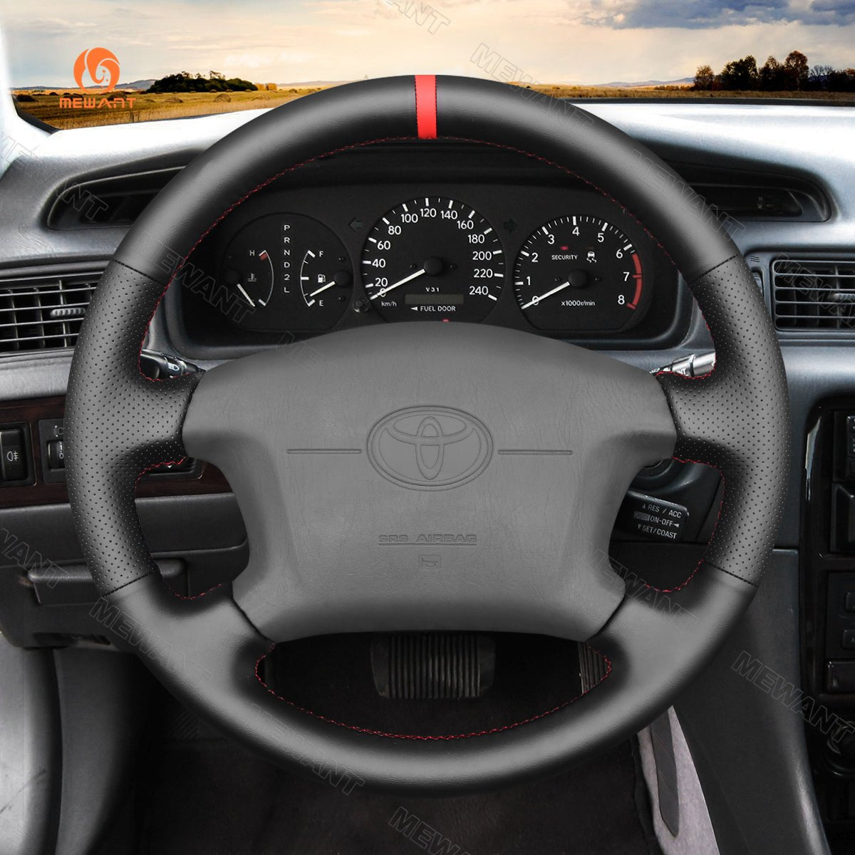 MEWANT Hand Stitch Black Leather Suede Car Steering Wheel Cover for Toyota 4Runner Camry Corolla Sienna Tundra - Mewant Cover