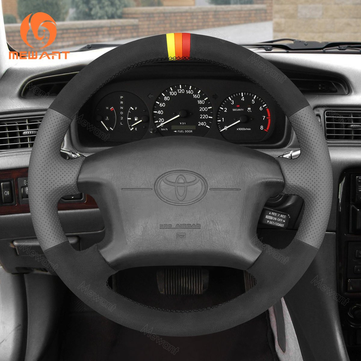 MEWANT Hand Stitch Black Leather Suede Car Steering Wheel Cover for Toyota 4Runner Camry Corolla Sienna Tundra - Mewant Cover