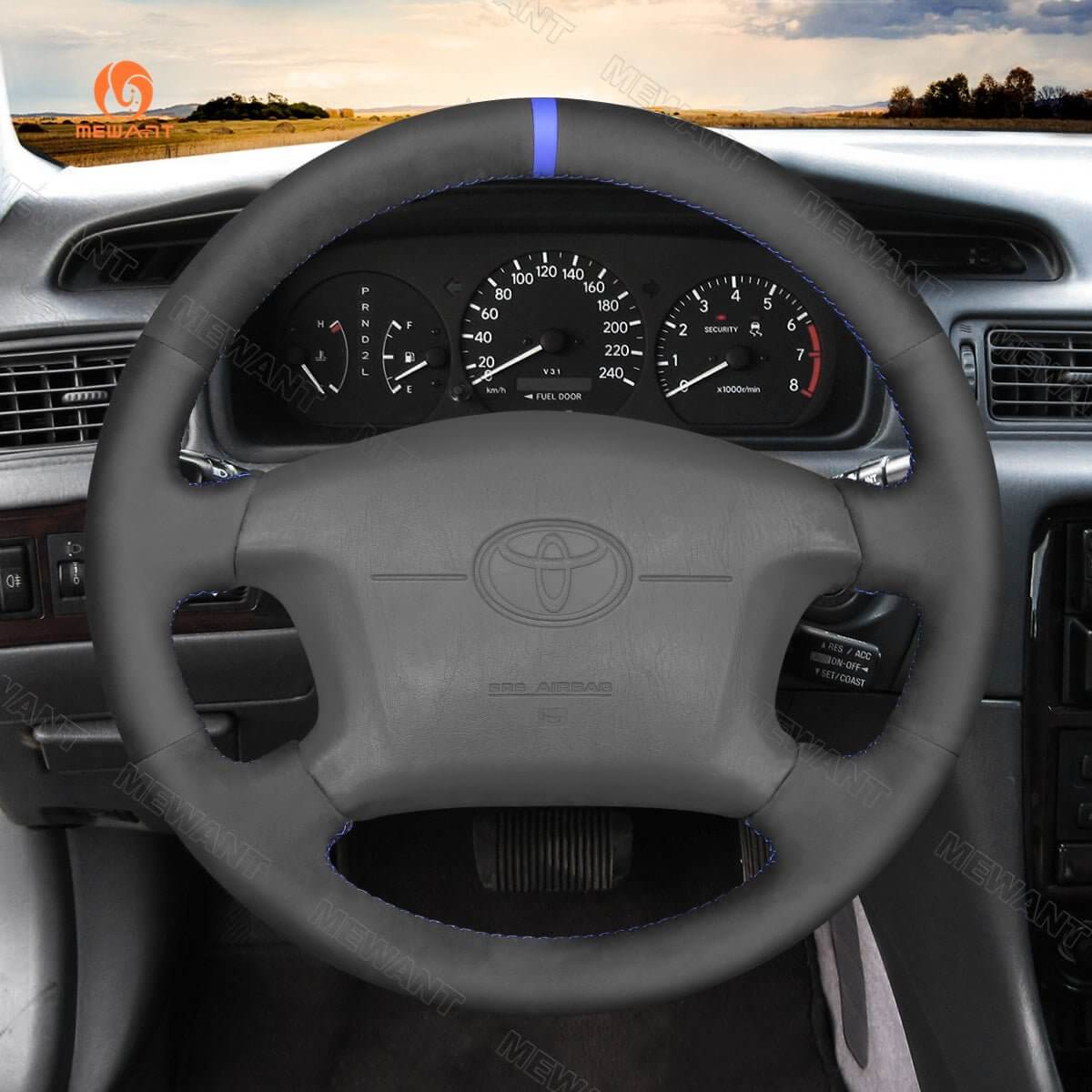 MEWANT Hand Stitch Black Leather Suede Car Steering Wheel Cover for Toyota 4Runner Camry Corolla Sienna Tundra - Alcantara, Leather, Carbon Fiber, Easy Install, Non - Slip, Best Steering Wheel Cover
