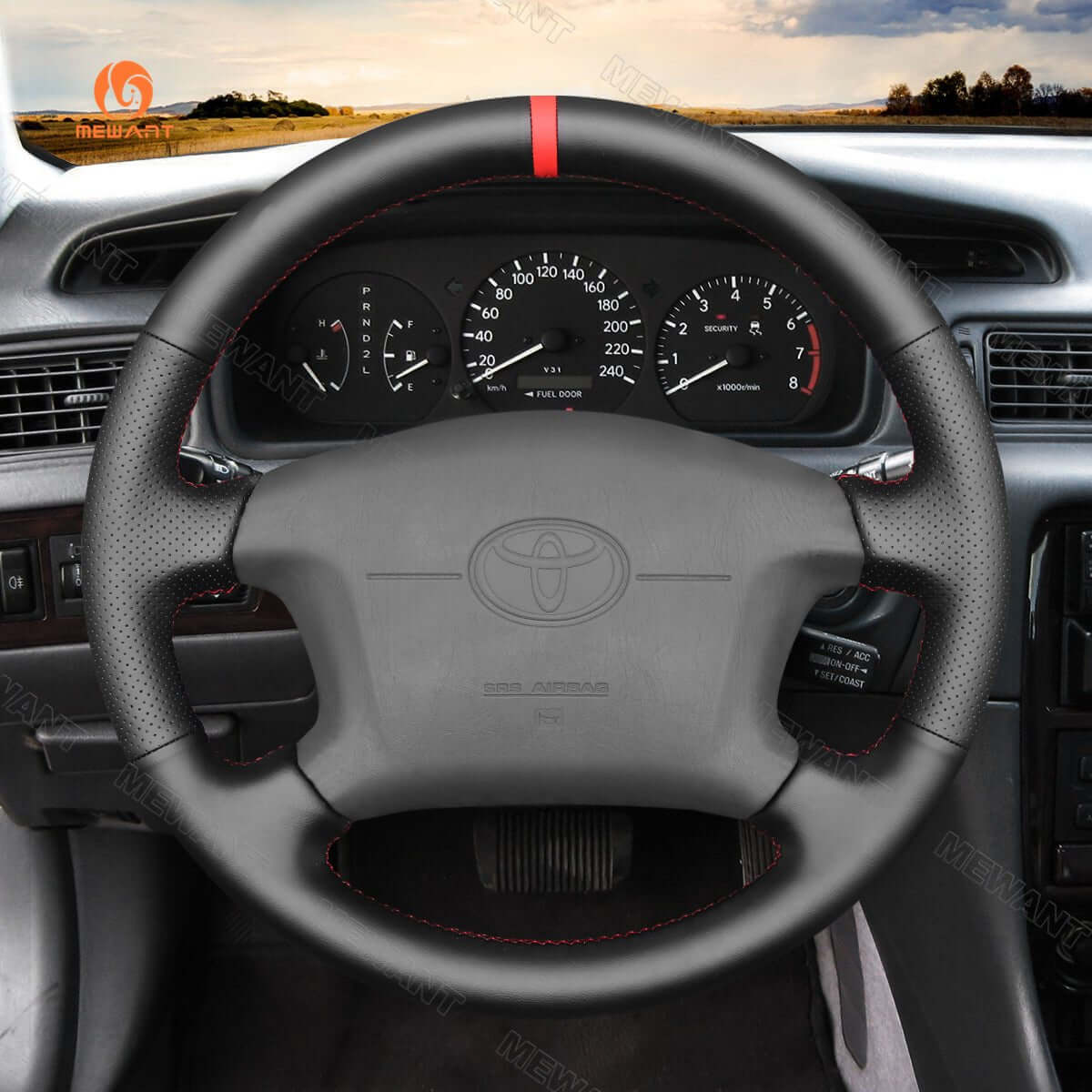 MEWANT Hand Stitch Black Leather Suede Car Steering Wheel Cover for Toyota 4Runner Camry Corolla Sienna Tundra - Alcantara, Leather, Carbon Fiber, Easy Install, Non - Slip, Best Steering Wheel Cover