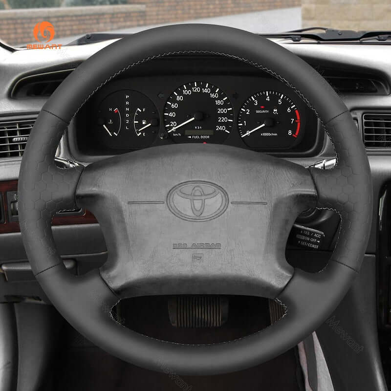 MEWANT Hand Stitch Black Leather Suede Car Steering Wheel Cover for Toyota 4Runner Camry Corolla Sienna Tundra - Alcantara, Leather, Carbon Fiber, Easy Install, Non - Slip, Best Steering Wheel Cover