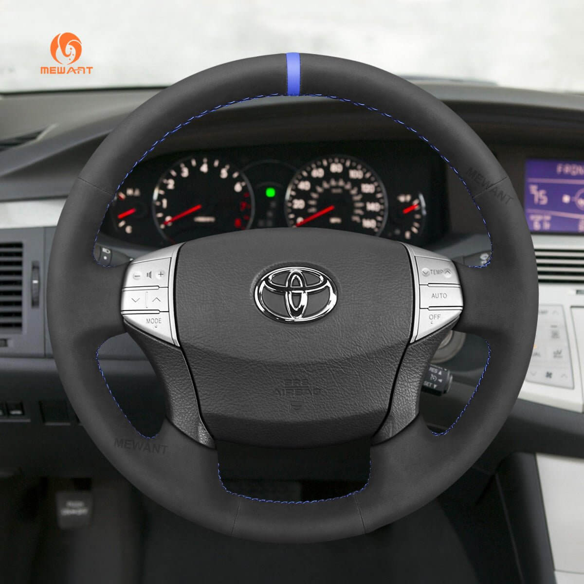 MEWANT Hand Stitch Black Leather Suede Car Steering Wheel Cover for Toyota Avalon 2005 - 2012 - Alcantara, Leather, Carbon Fiber, Easy Install, Non - Slip, Best Steering Wheel Cover