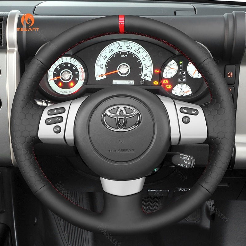 MEWANT Hand Stitch Black Leather Suede Car Steering Wheel Cover for Toyota FJ Cruiser 2011 - 2016 - Alcantara, Leather, Carbon Fiber, Easy Install, Non - Slip, Best Steering Wheel Cover