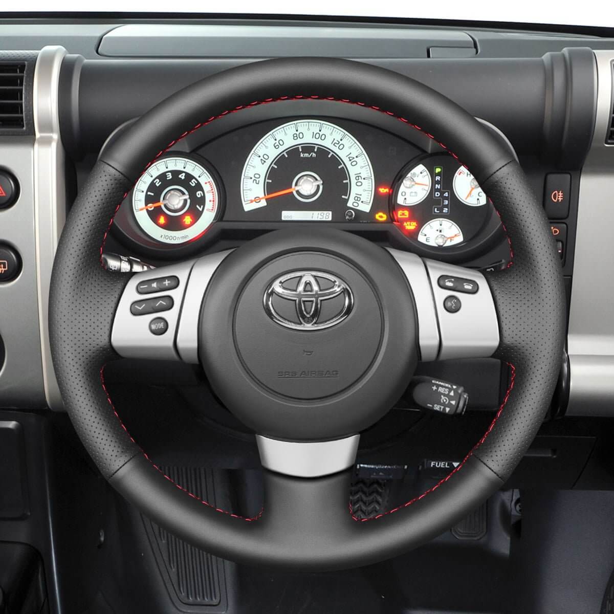 MEWANT Hand Stitch Black Leather Suede Car Steering Wheel Cover for Toyota FJ Cruiser 2011 - 2016 - Alcantara, Leather, Carbon Fiber, Easy Install, Non - Slip, Best Steering Wheel Cover