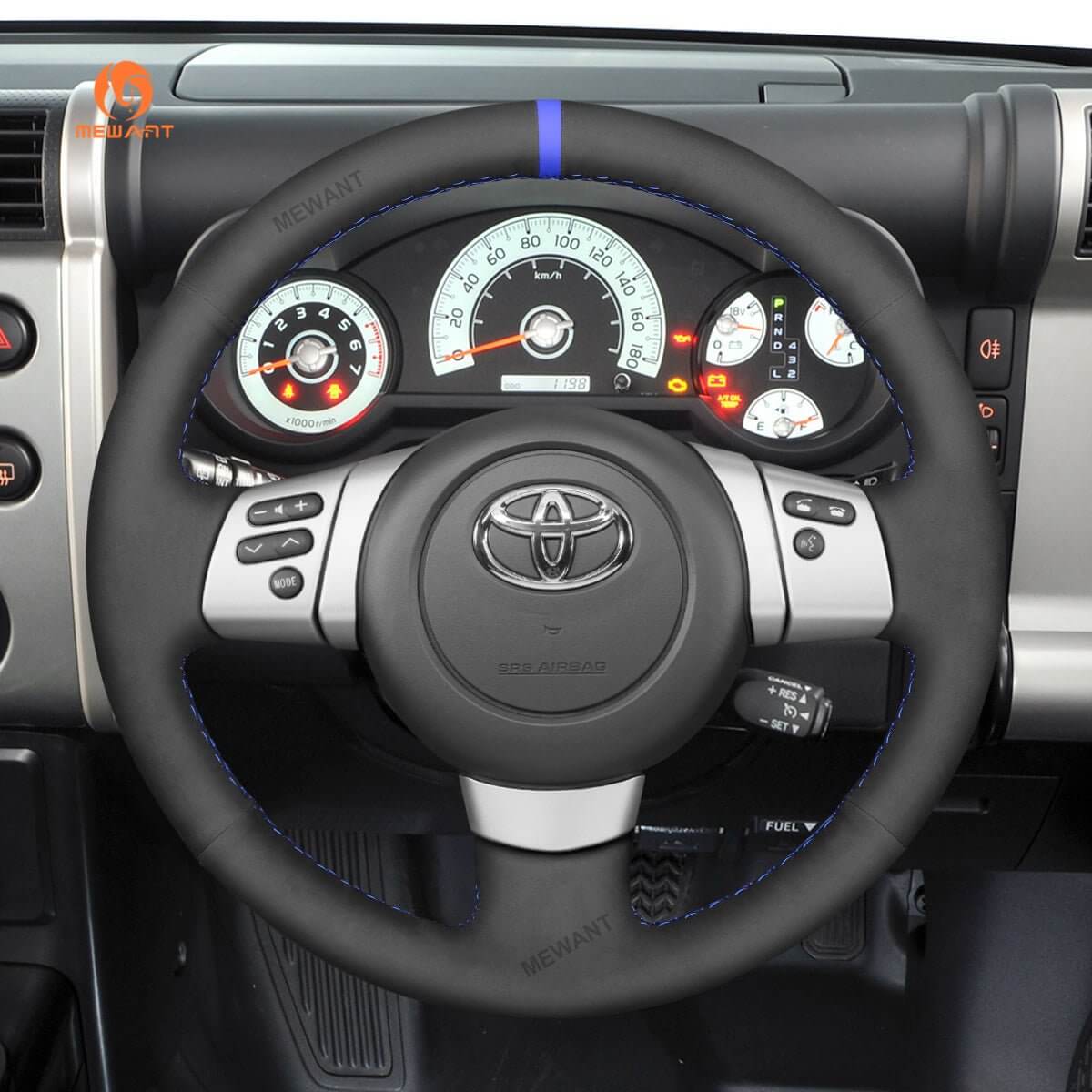 MEWANT Hand Stitch Black Leather Suede Car Steering Wheel Cover for Toyota FJ Cruiser 2011 - 2016 - Alcantara, Leather, Carbon Fiber, Easy Install, Non - Slip, Best Steering Wheel Cover