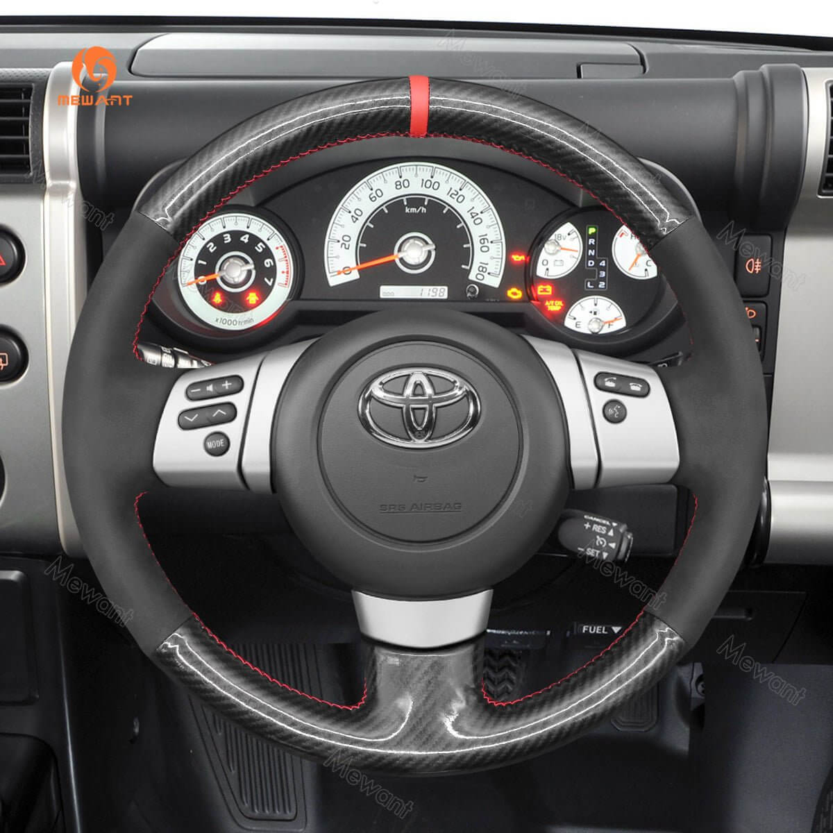 MEWANT Hand Stitch Black Leather Suede Car Steering Wheel Cover for Toyota FJ Cruiser 2011 - 2016 - Alcantara, Leather, Carbon Fiber, Easy Install, Non - Slip, Best Steering Wheel Cover