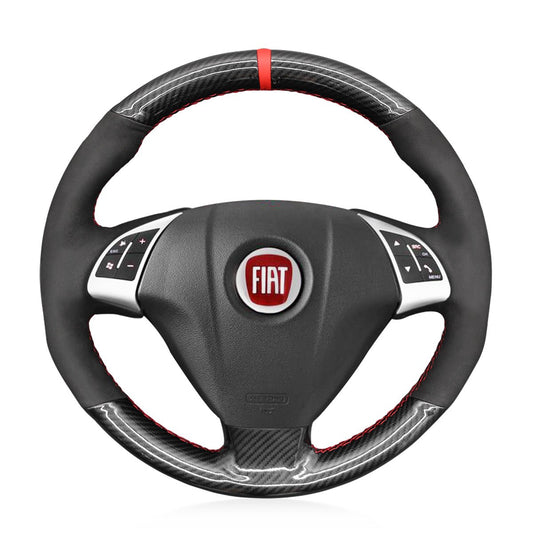 MEWANT Hand Stitch Black Leather Suede Carbon Fiber Car Steering Wheel Cover for Fiat Punto Bravo Linea Qubo Doblo Grande Punto for Opel Combo (D) - Mewant Cover