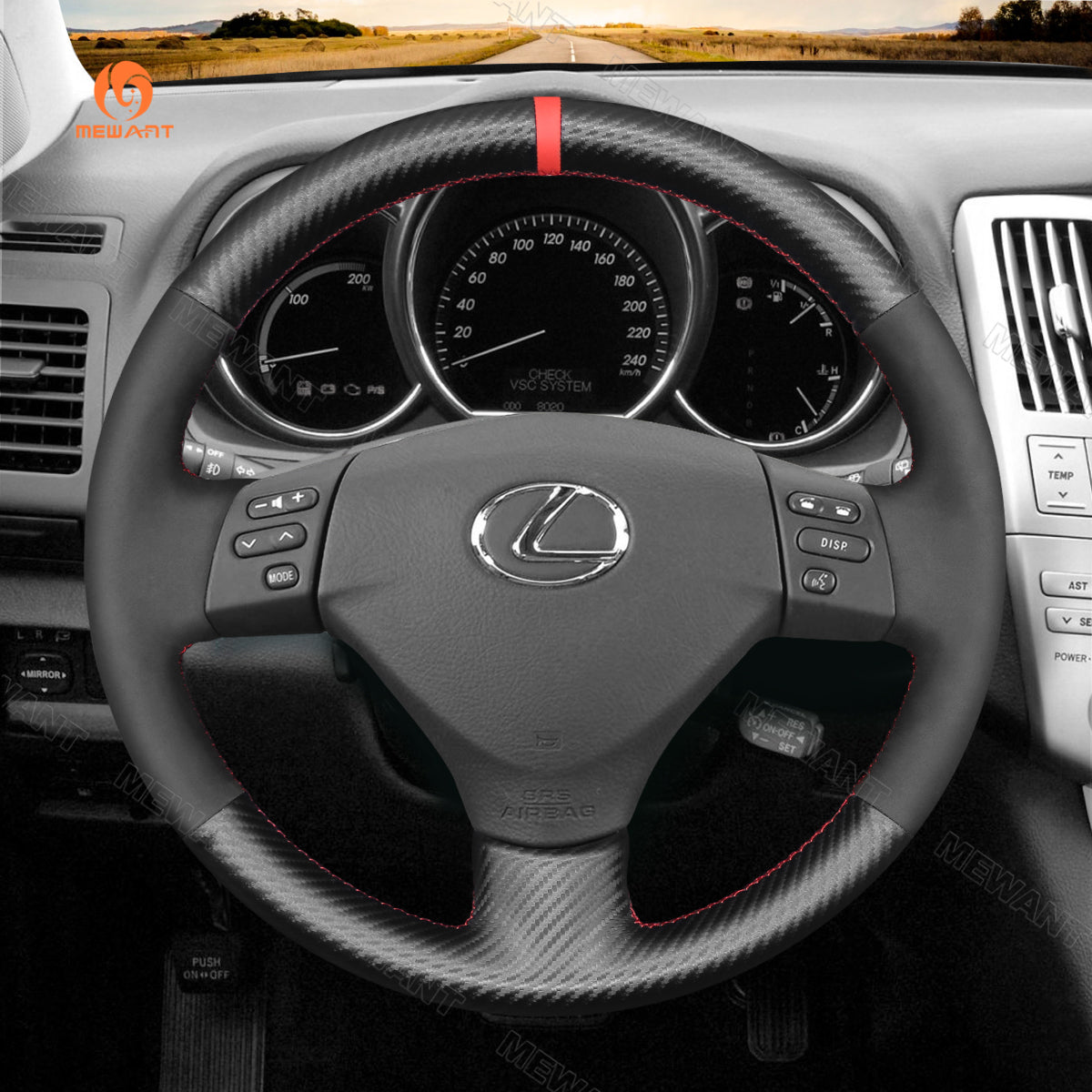MEWANT Hand Stitch Black Leather Suede Carbon Fiber Car Steering Wheel Cover for Lexus RX330 RX400h RX400 2004 - 2007 - Alcantara, Leather, Carbon Fiber, Easy Install, Non - Slip, Best Steering Wheel Cover