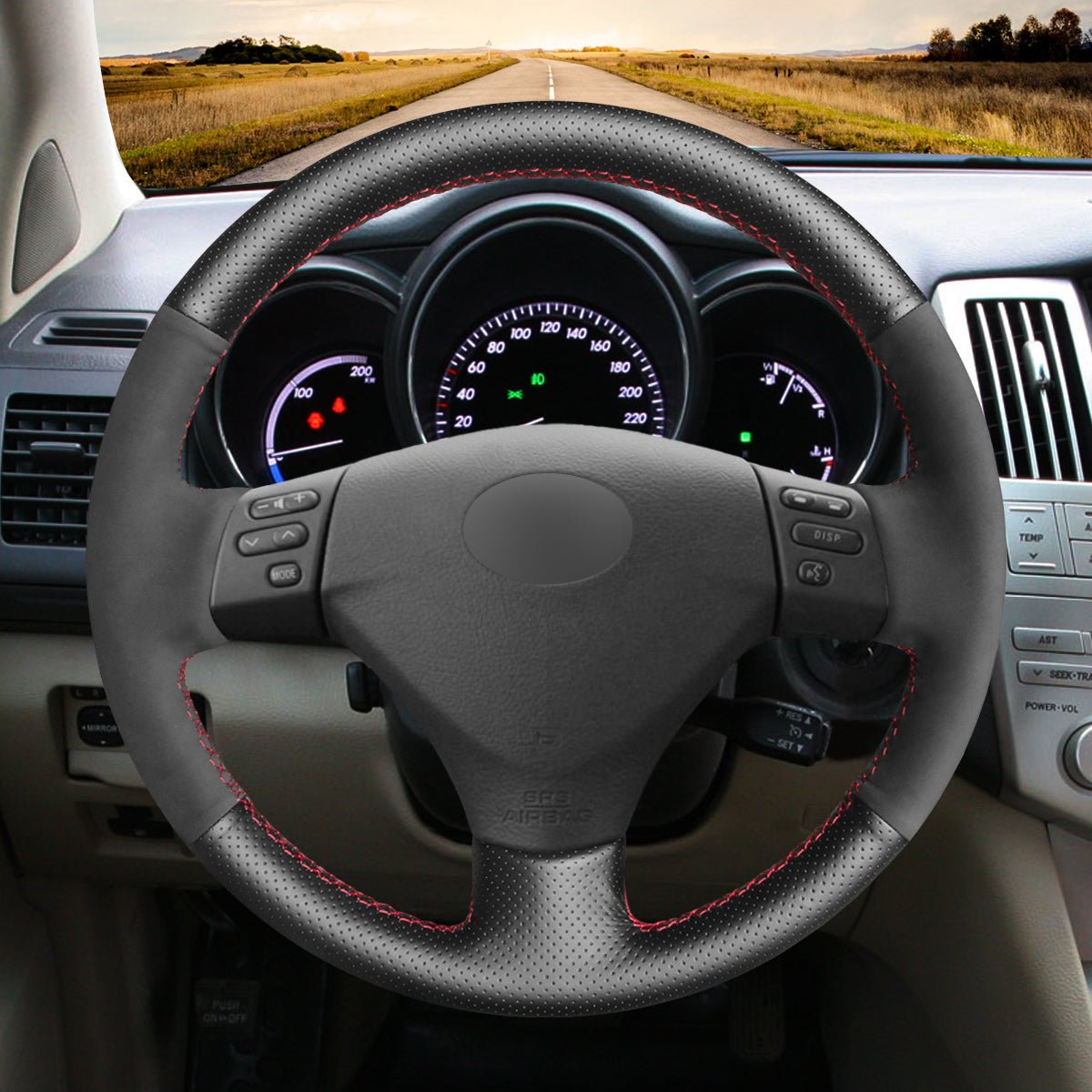 MEWANT Hand Stitch Black Leather Suede Carbon Fiber Car Steering Wheel Cover for Lexus RX330 RX400h RX400 2004 - 2007 - Alcantara, Leather, Carbon Fiber, Easy Install, Non - Slip, Best Steering Wheel Cover