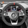 MEWANT Hand Stitch Black Leather Suede Carbon Fiber Car Steering Wheel Cover for Mercedes Benz AMG GT C190 R190 W205 C117 C218 W213 X253 W166 W222 - Alcantara, Leather, Carbon Fiber, Easy Install, Non - Slip, Best Steering Wheel Cover