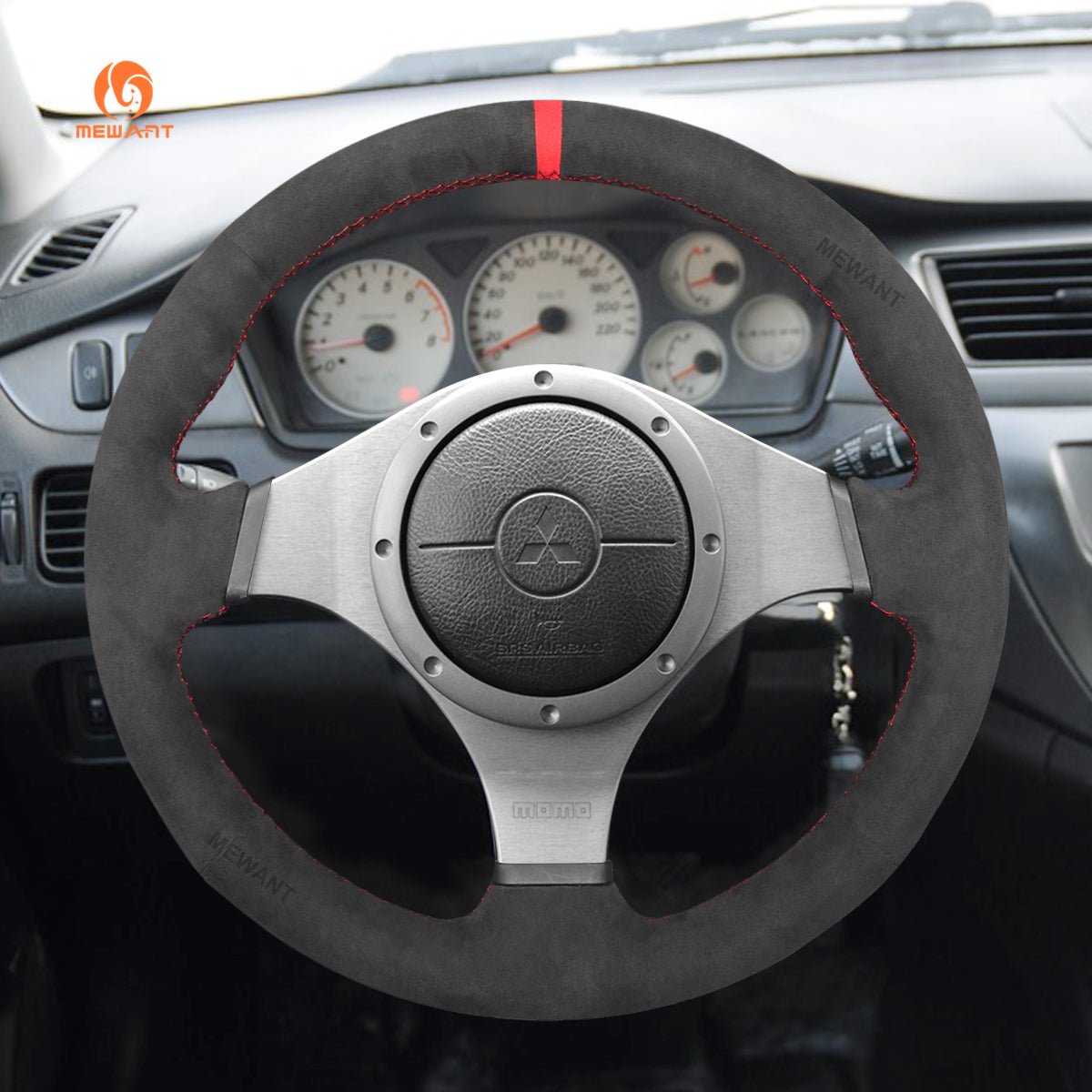 MEWANT Hand Stitch Black Leather Suede Carbon Fiber Car Steering Wheel Cover for Mitsubishi Lancer Evolution EVO IX 9 / VIII 8 / VII 7 - Mewant Cover