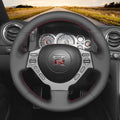 MEWANT Hand Stitch Black Leather Suede Carbon Fiber Car Steering Wheel Cover for Nissan GTR GT - R (Nismo) 2008 - 2016 - Alcantara, Leather, Carbon Fiber, Easy Install, Non - Slip, Best Steering Wheel Cover