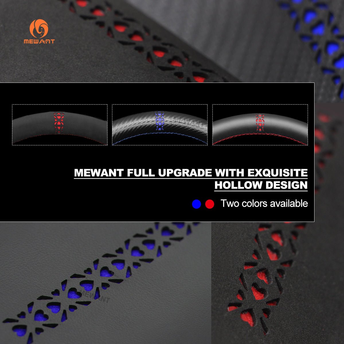 MEWANT Hand Stitch Black Leather Suede Carbon Fiber Car Steering Wheel Cover for Skoda Octavia Fabia Kodiaq Citigo Superb Scala - Alcantara, Leather, Carbon Fiber, Easy Install, Non - Slip, Best Steering Wheel Cover