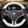 MEWANT Hand Stitch Black Matte Carbon Fiber Suede or Leather Car Steering Wheel Cover for Tesla Model S 2012 - 2021 / Model X 2016 - 2020 - Mewant Cover