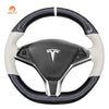 MEWANT Hand Stitch Black Matte Carbon Fiber Suede or Leather Car Steering Wheel Cover for Tesla Model S 2012 - 2021 / Model X 2016 - 2020 - Mewant Cover