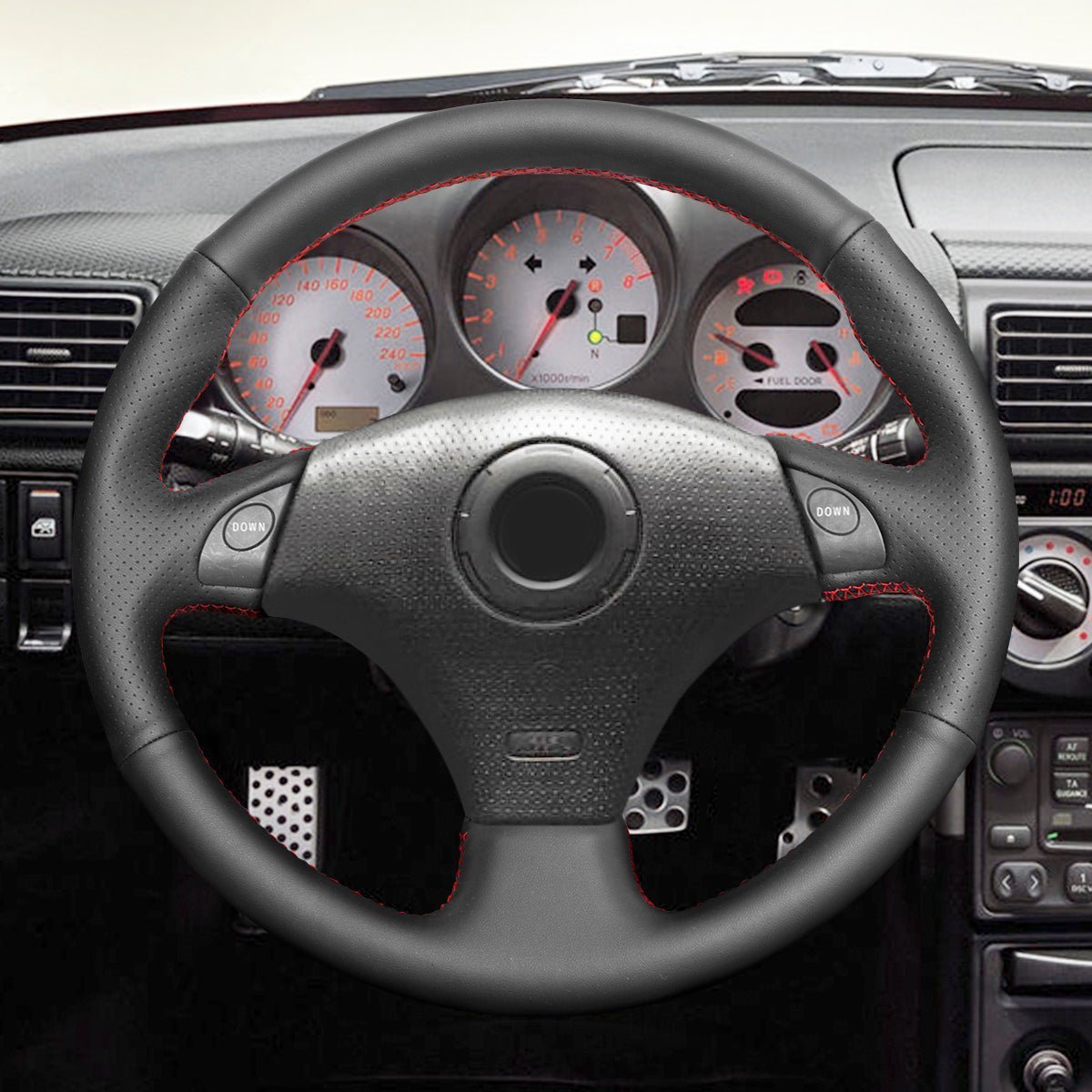 MEWANT Hand Stitch Black PU Leather Real Genuine Leather Suede Car Steering Wheel Cover for Toyota RAV4 Celica MR2 MR - S Supra Caldina 1996 - 2007 - Alcantara, Leather, Carbon Fiber, Easy Install, Non - Slip, Best Steering Wheel Cover
