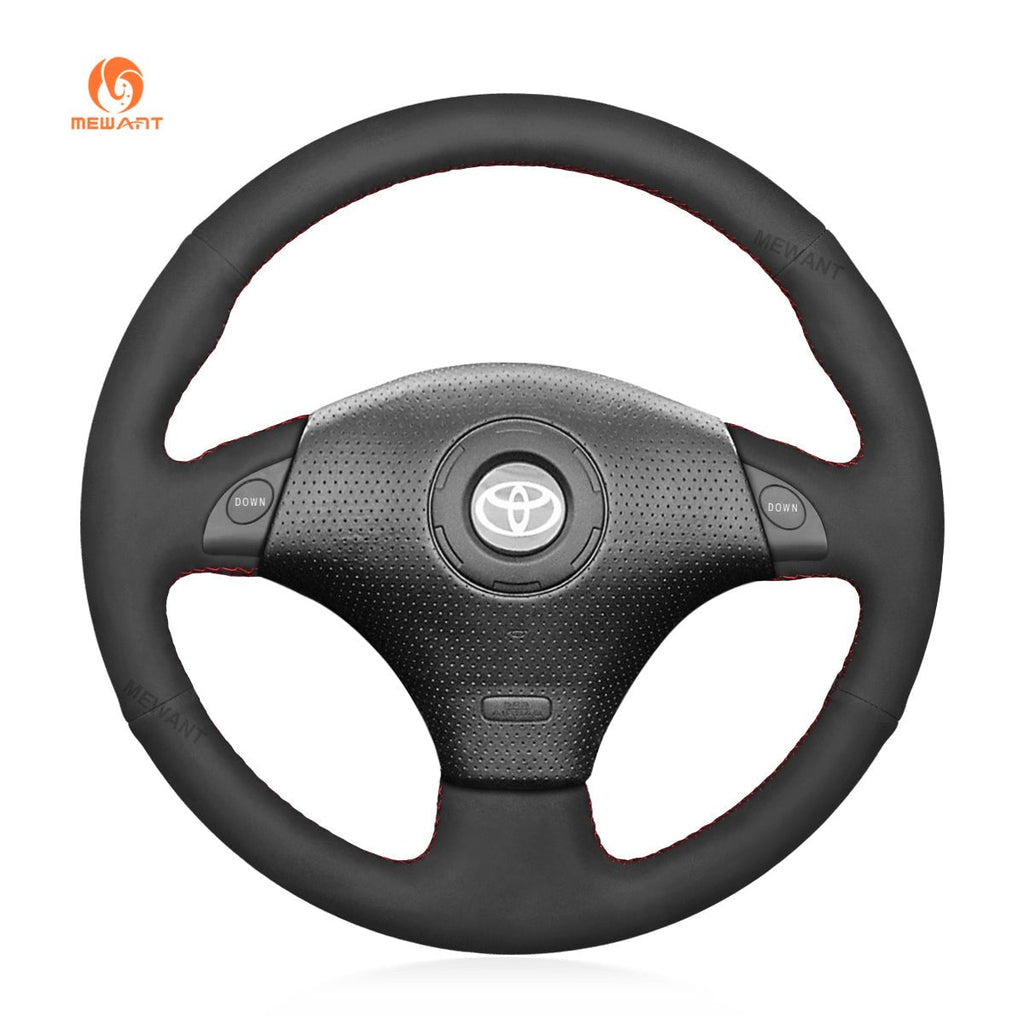 MEWANT Hand Stitch Black PU Leather Real Genuine Leather Suede Car Steering Wheel Cover for Toyota RAV4 Celica MR2 MR - S Supra Caldina 1996 - 2007 - Alcantara, Leather, Carbon Fiber, Easy Install, Non - Slip, Best Steering Wheel Cover