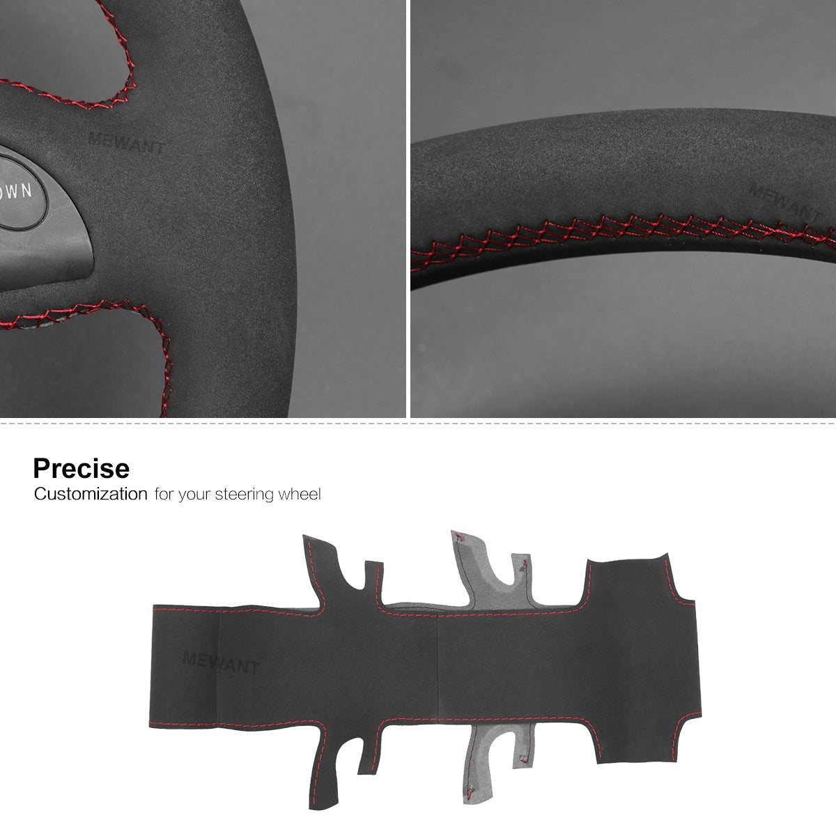 MEWANT Hand Stitch Black PU Leather Real Genuine Leather Suede Car Steering Wheel Cover for Toyota RAV4 Celica MR2 MR - S Supra Caldina 1996 - 2007 - Alcantara, Leather, Carbon Fiber, Easy Install, Non - Slip, Best Steering Wheel Cover