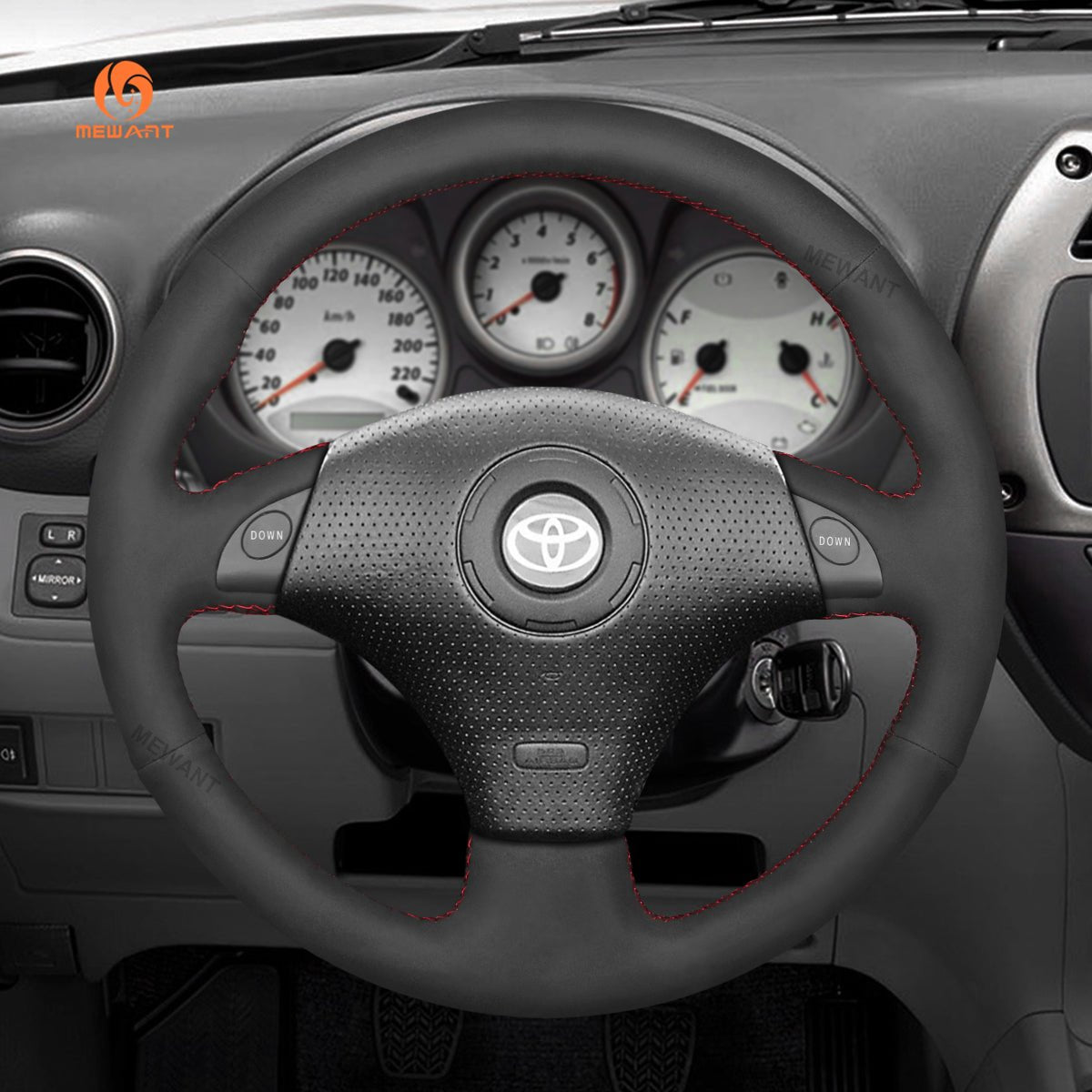 MEWANT Hand Stitch Black PU Leather Real Genuine Leather Suede Car Steering Wheel Cover for Toyota RAV4 Celica MR2 MR - S Supra Caldina 1996 - 2007 - Alcantara, Leather, Carbon Fiber, Easy Install, Non - Slip, Best Steering Wheel Cover