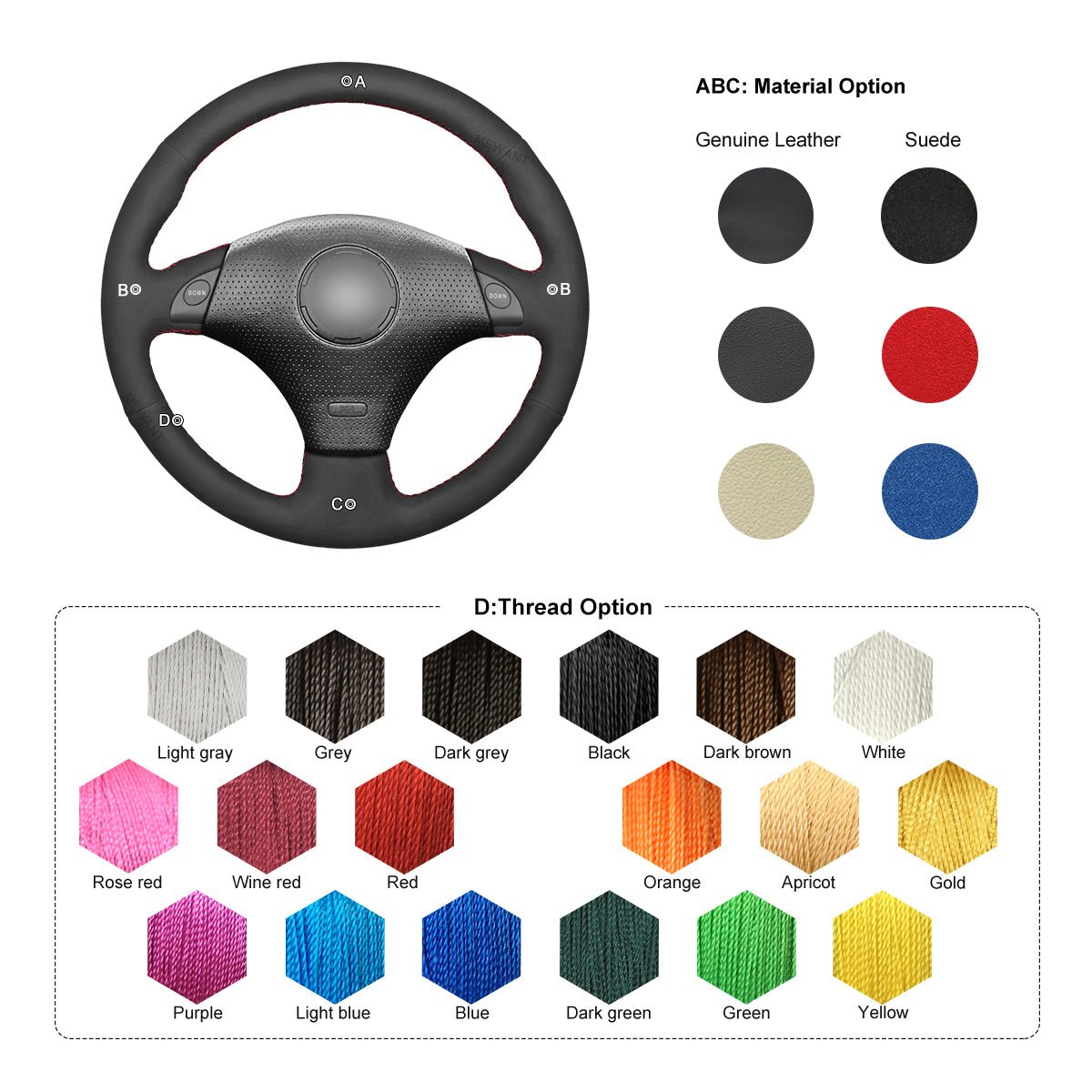 MEWANT Hand Stitch Black PU Leather Real Genuine Leather Suede Car Steering Wheel Cover for Toyota RAV4 Celica MR2 MR - S Supra Caldina - Mewant Cover