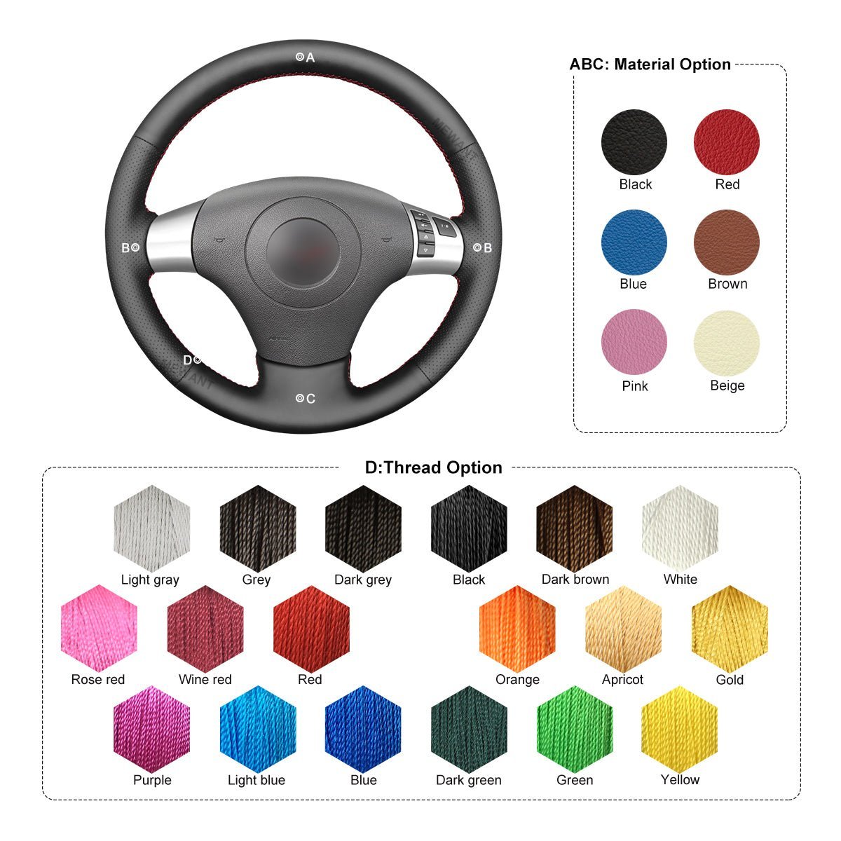 MEWANT Hand Stitch Black Real Genuine Leather Car Steering Wheel Cover for Chevrolet Corvette 2006 - 2011 - Alcantara, Leather, Carbon Fiber, Easy Install, Non - Slip, Best Steering Wheel Cover