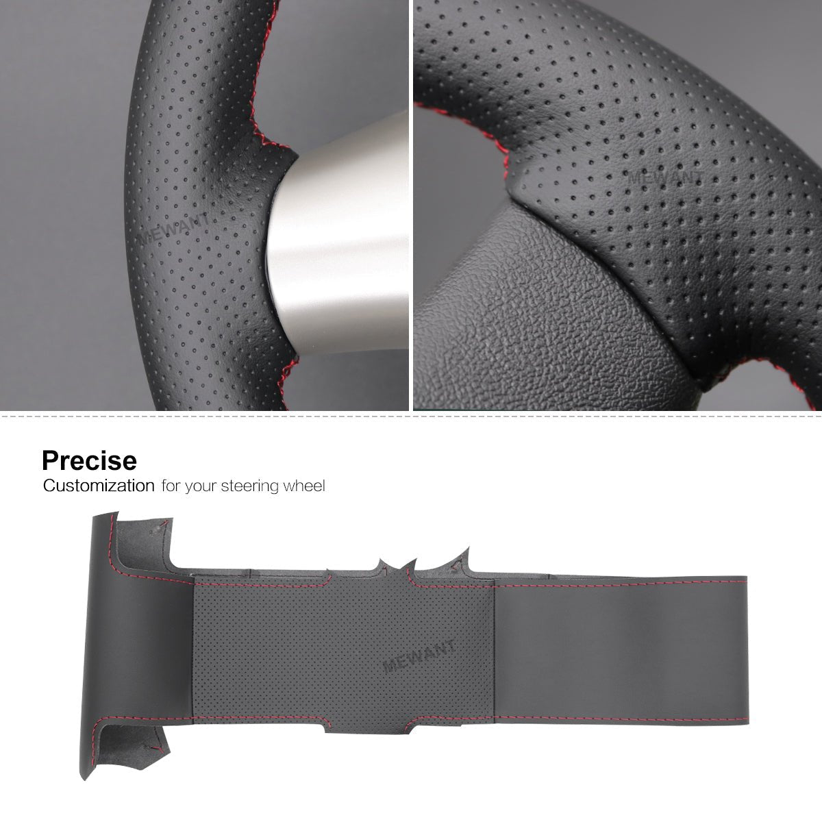 MEWANT Hand Stitch Black Real Genuine Leather Car Steering Wheel Cover for Chevrolet Corvette 2006 - 2011 - Alcantara, Leather, Carbon Fiber, Easy Install, Non - Slip, Best Steering Wheel Cover