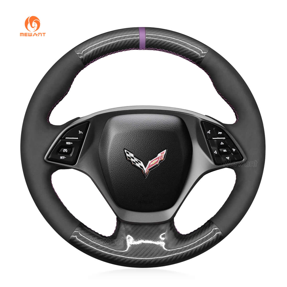 MEWANT Hand Stitch Black Suede Car Steering for Chevrolet Corvette (C7) 2014 - 2015 - Alcantara, Leather, Carbon Fiber, Easy Install, Non - Slip, Best Steering Wheel Cover