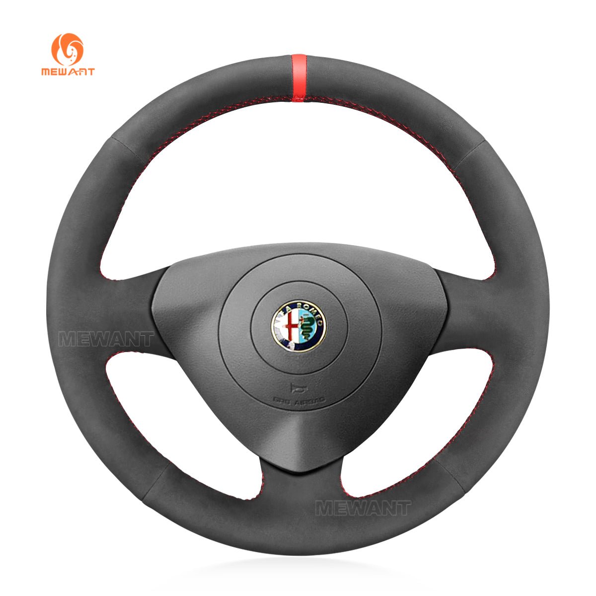 MEWANT Hand Stitch Black Suede Car Steering Wheel Cover for Alfa Romeo 147 2000 - 2010 / 156 2003 - 2007 / Crosswagon 2004 - 2005 - Mewant Cover