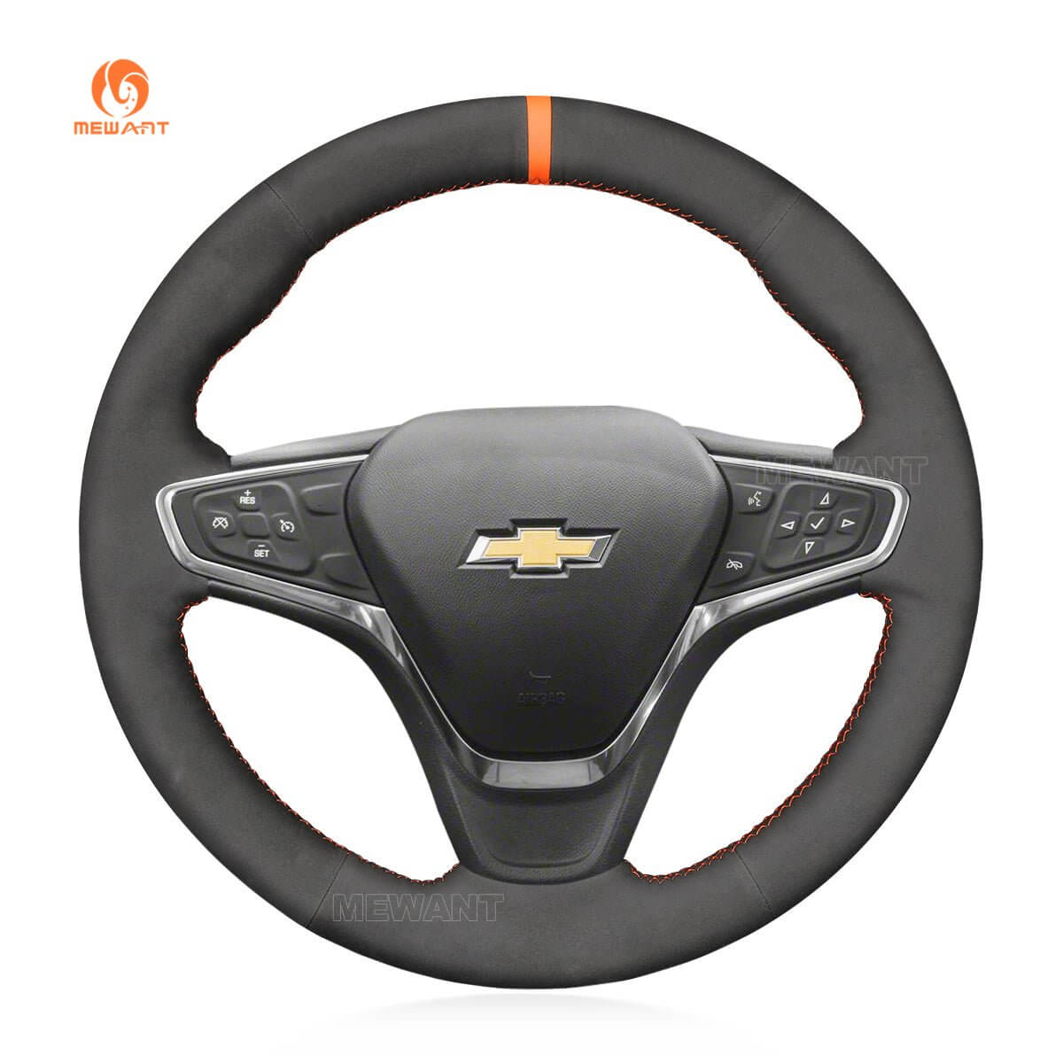 MEWANT Hand Stitch Black Suede Car Steering Wheel Cover for Chevrolet Malibu 2016 - 2020 / Equinox 2018 - 2021 - Alcantara, Leather, Carbon Fiber, Easy Install, Non - Slip, Best Steering Wheel Cover