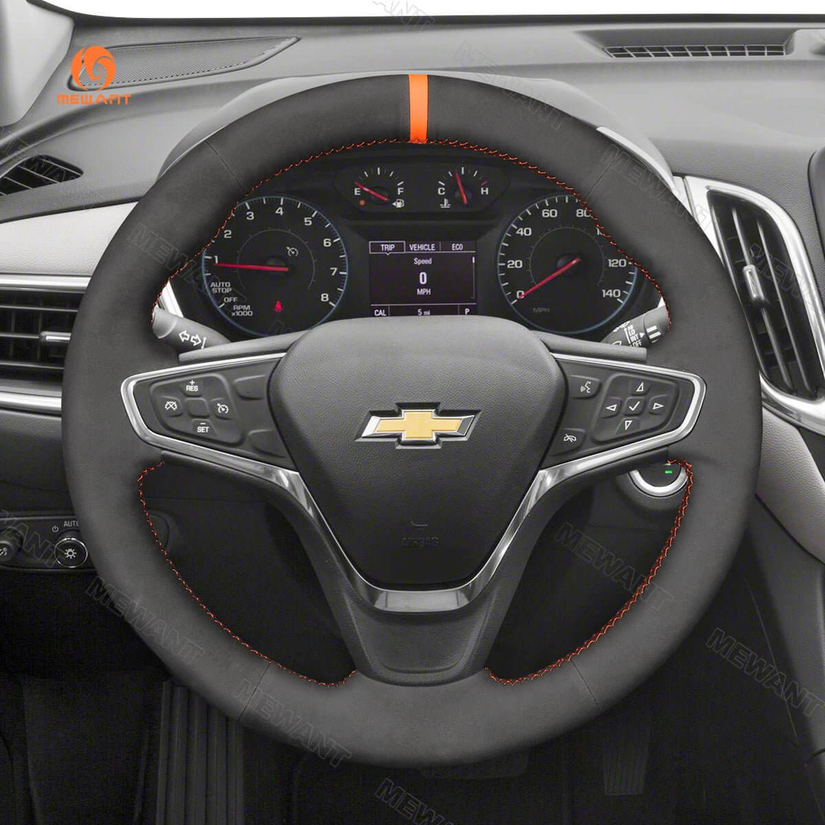 MEWANT Hand Stitch Black Suede Car Steering Wheel Cover for Chevrolet Malibu 2016 - 2020 / Equinox 2018 - 2021 - Alcantara, Leather, Carbon Fiber, Easy Install, Non - Slip, Best Steering Wheel Cover