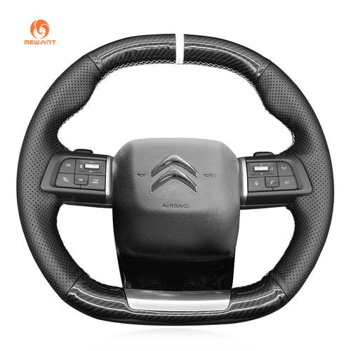 MEWANT Hand Stitch Black Suede Car Steering Wheel Cover for Citroen C4 2020 - 2022 / C5 X 2022 - Mewant Cover