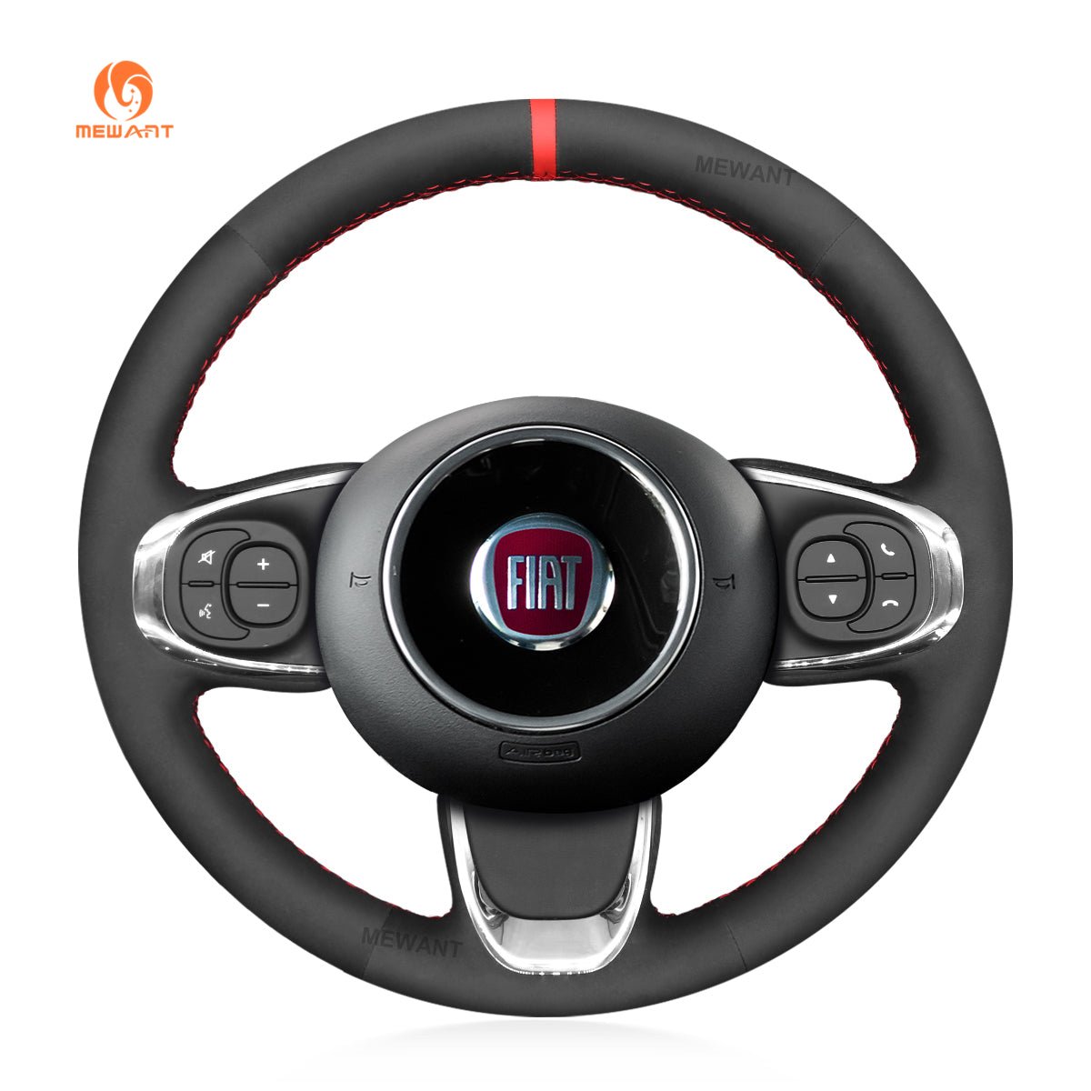 MEWANT Hand Stitch Black Suede Car Steering Wheel Cover for Fiat 500 2015 - 2021 / 500C 2016 - 2021 - Mewant Cover