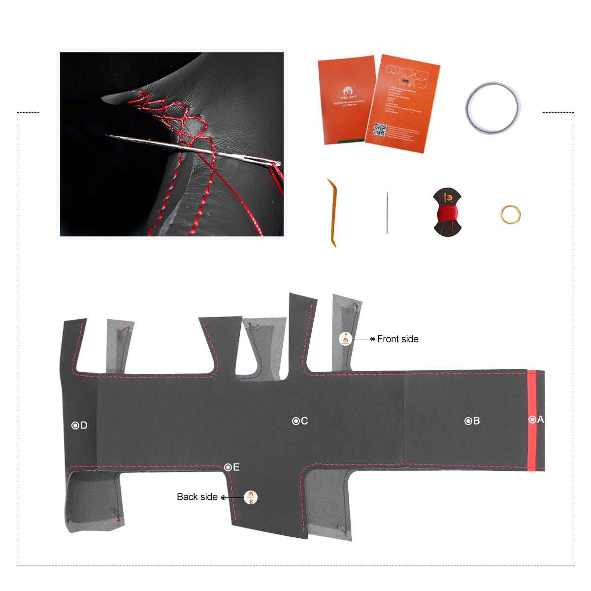 MEWANT Hand Stitch Black Suede Car Steering Wheel Cover for Fiat 500 2015 - 2021 / 500C 2016 - 2021 - Mewant Cover