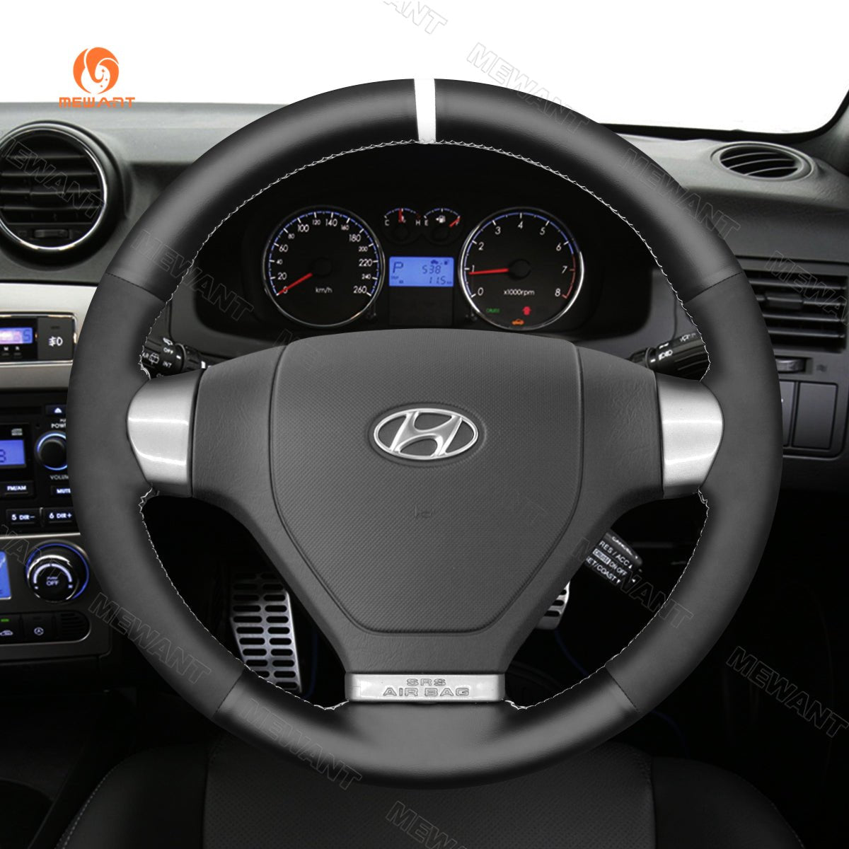 MEWANT Hand Stitch Black Suede Car Steering Wheel Cover for Hyundai Coupe 2007 - 2010 / S - Coupe 2009 - Mewant Cover