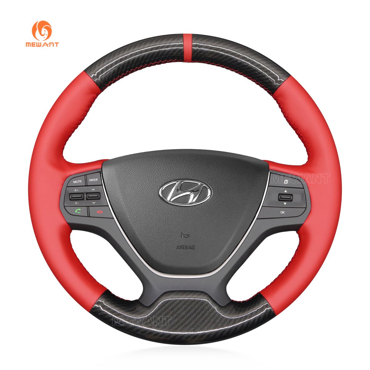 MEWANT Hand Stitch Black Suede Car Steering Wheel Cover for Hyundai i10 2013 - 2020 / i20 2015 - 2020 - Alcantara, Leather, Carbon Fiber, Easy Install, Non - Slip, Best Steering Wheel Cover