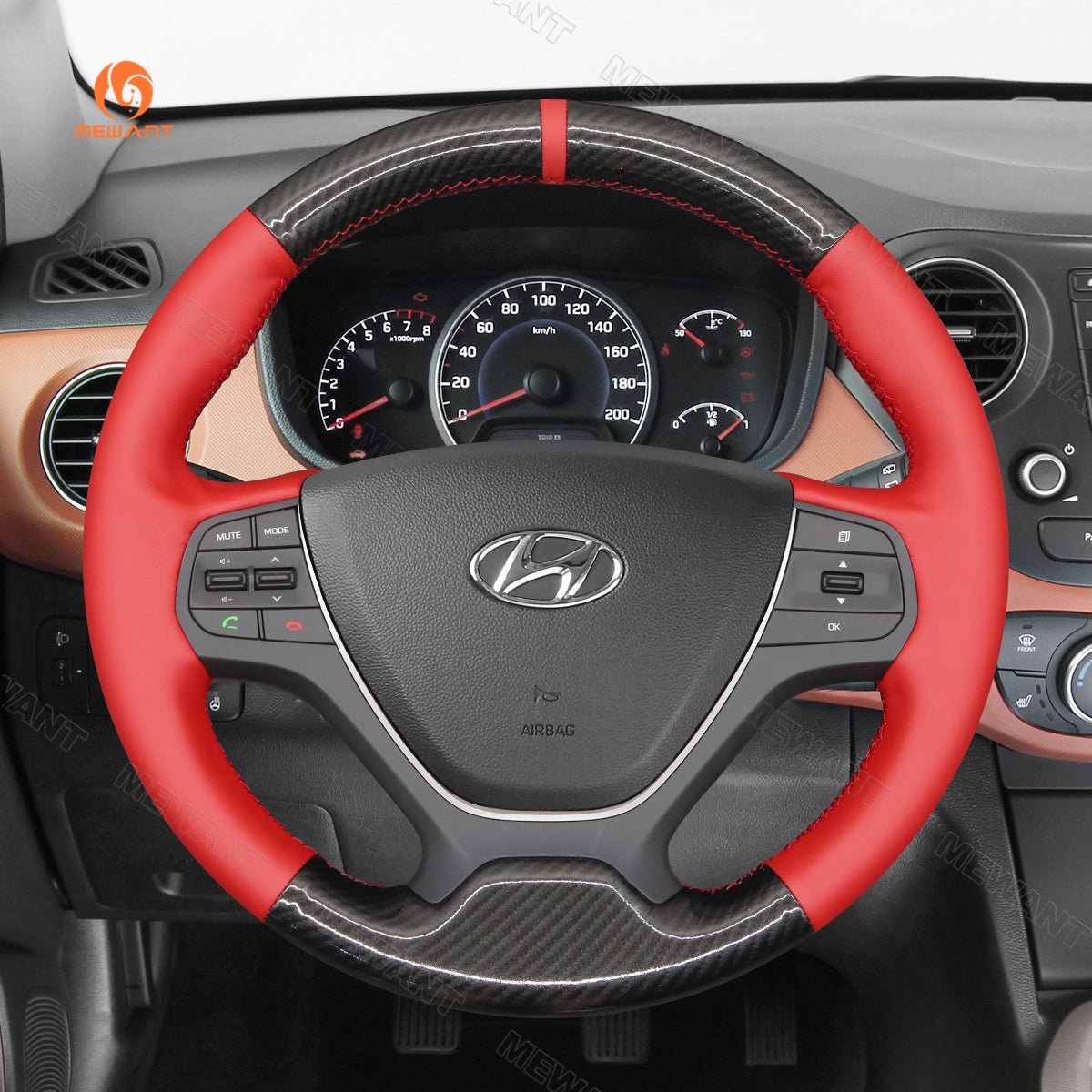 MEWANT Hand Stitch Black Suede Car Steering Wheel Cover for Hyundai i10 2013 - 2020 / i20 2015 - 2020 - Alcantara, Leather, Carbon Fiber, Easy Install, Non - Slip, Best Steering Wheel Cover
