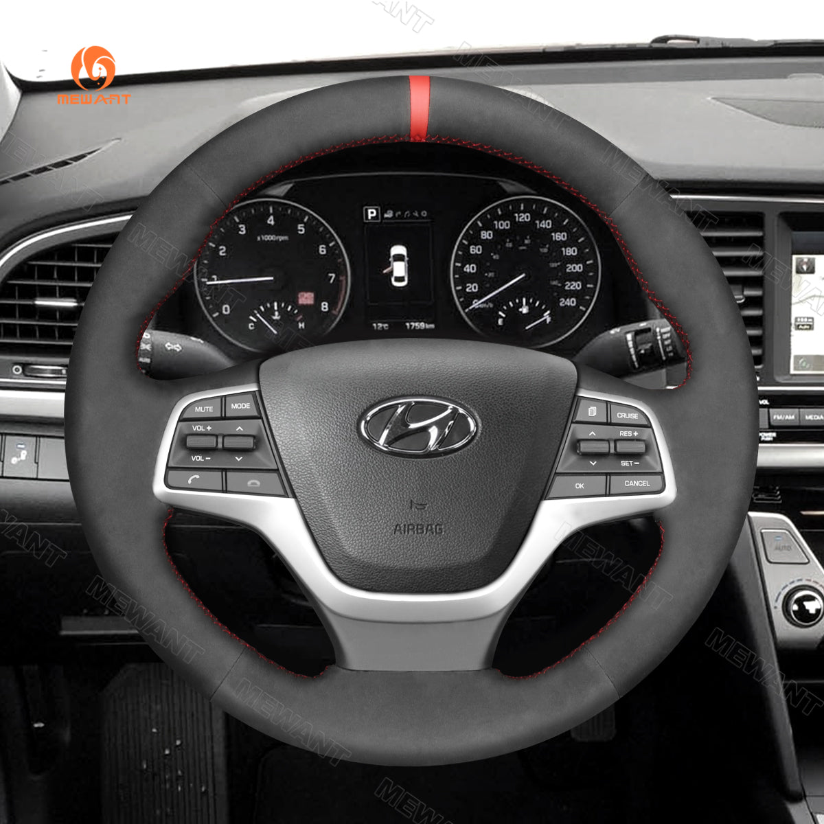 MEWANT Hand Stitch Black Suede Car Steering Wheel Cover for Hyundai Solaris 2017 - 2020 / Elantra 4 2016 - 2017 / Accent 2018 - 2020 - Mewant Cover