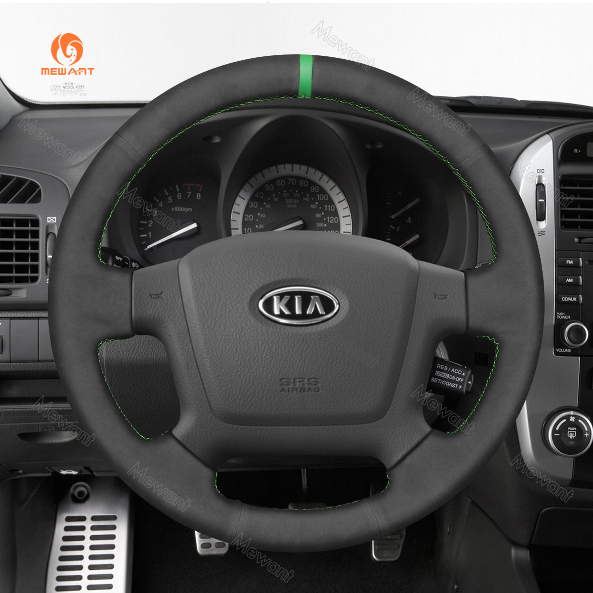 MEWANT Hand Stitch Black Suede Car Steering Wheel Cover for Kia Spectra (Spectra5) Cerato Soul - Alcantara, Leather, Carbon Fiber, Easy Install, Non - Slip, Best Steering Wheel Cover