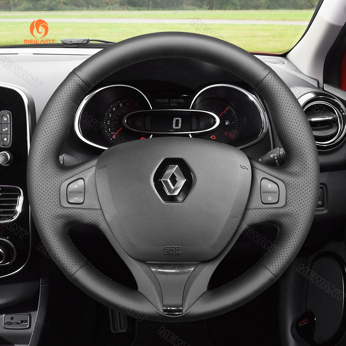 MEWANT Hand Stitch Black Suede Car Steering Wheel Cover for Renault Clio 4 IV 2012 - 2016 / Captur 2013 - 2016 - Alcantara, Leather, Carbon Fiber, Easy Install, Non - Slip, Best Steering Wheel Cover